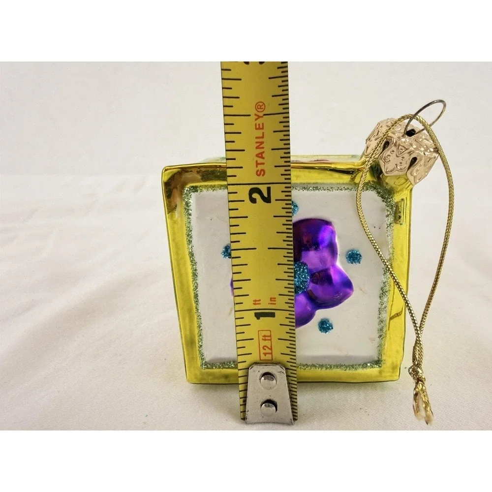 Vintage Hand Blown Glass Cube Christmas‎ Ornament Raised Applied Decoration